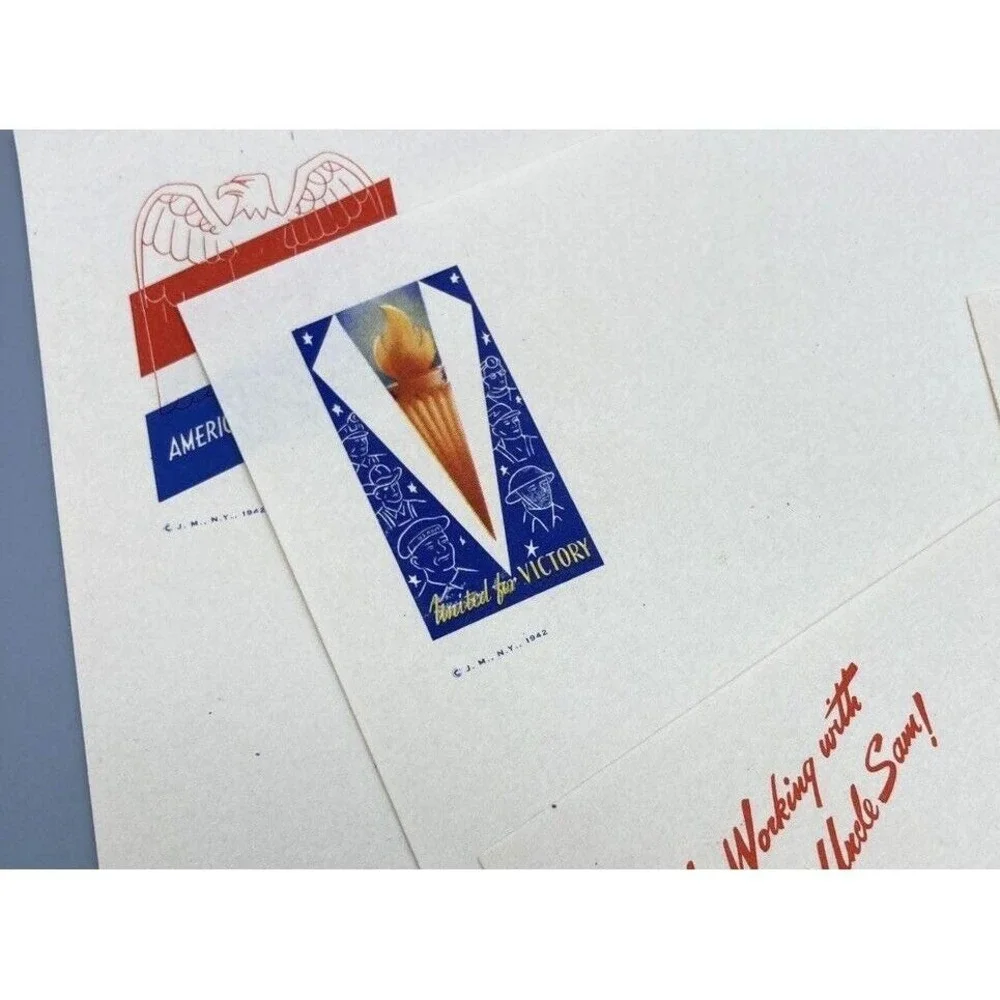 Vintage WW2 homefront stationery Jacques Minkus Patriotic Paper 1942 illustrated